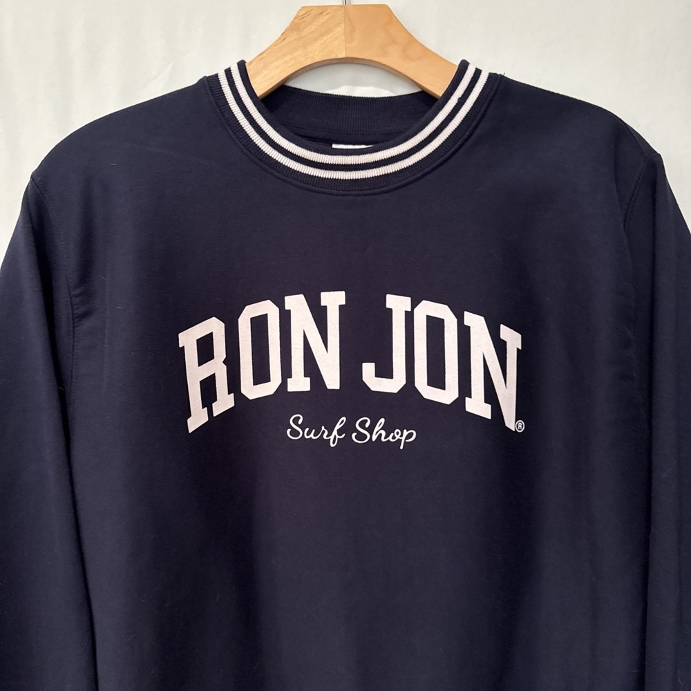 Y2K Ron-Jon Surf Shop Arch Spellout Ringer Sweatshirt Large Black/White